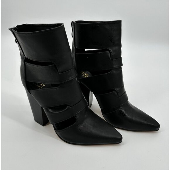 NY&C Black Cutout Bootie Faux leather Women 8 Black Point Toe Ankle - Picture 2 of 11